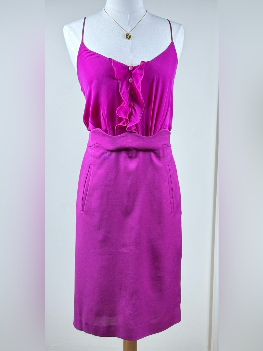 Emporio Armani Magenta Silk Ruffle Slip Dress NWT Sz 38